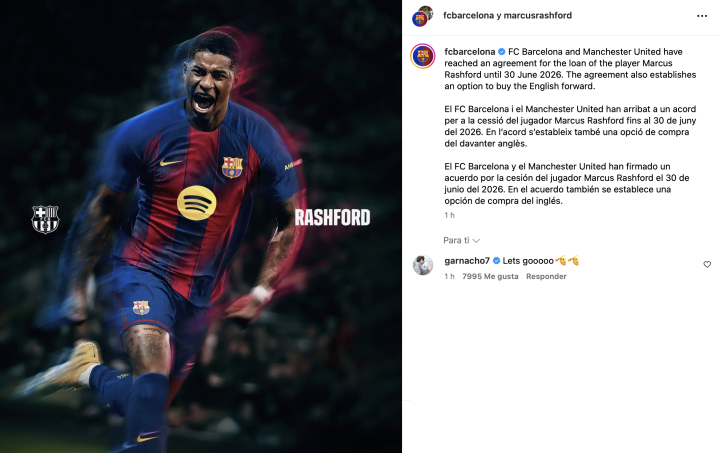 Garnacho reaparece para felicitar a Rashford