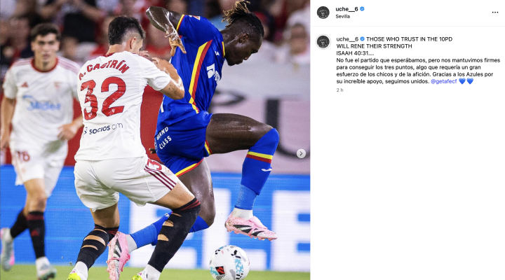 Uche mete baza: "Seguimos unidos Getafe 💙💙"