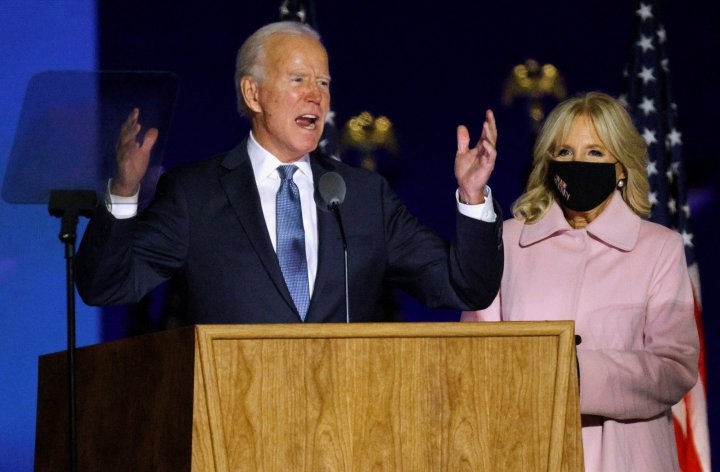 Joe Biden, alongside wife Jill, gives speech from Delaware