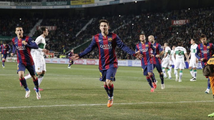 Messi celebrates scoring