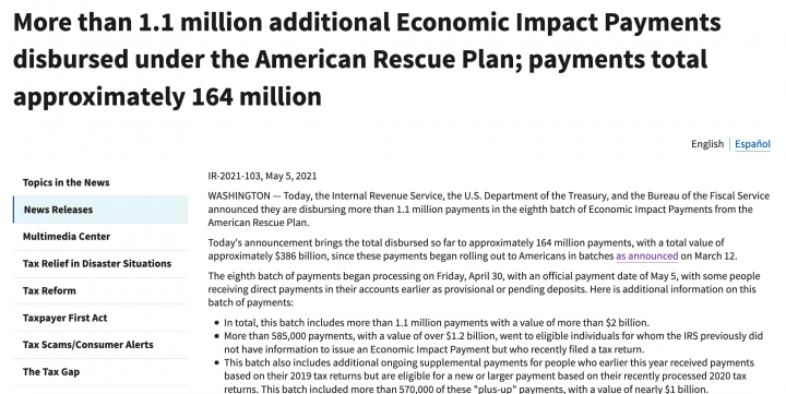 IRS statement Economic Impact Payments