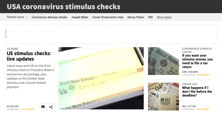 Stimulus checks news section