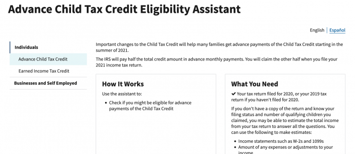 Child Tax Credit IRS online tool