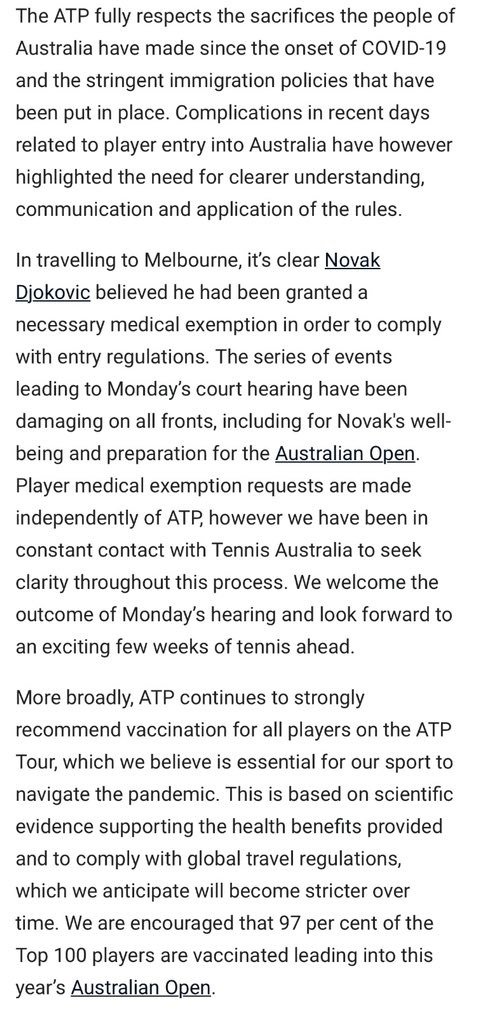 El comunicado de la ATP
