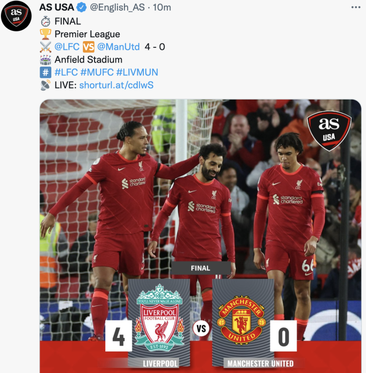 Liverpool 4-0 Man United: summary: score, goals, highlights, Premier League 2021-22 - AS USA
