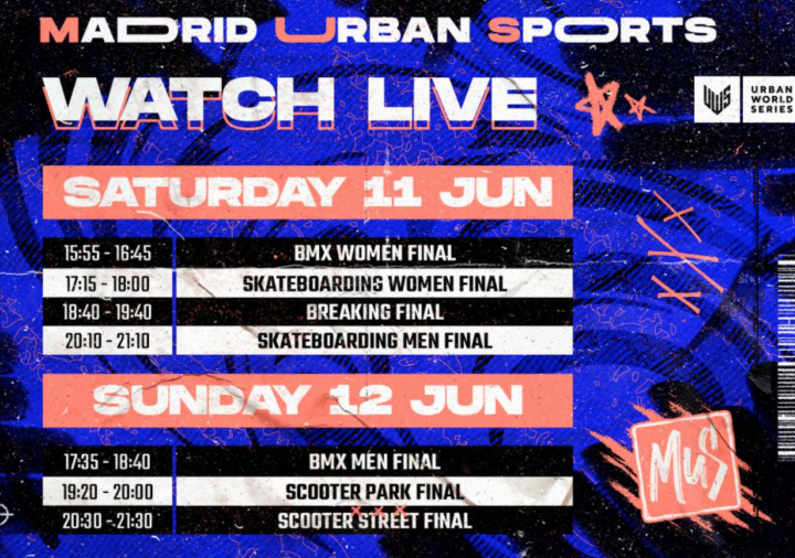 Programa horarios directos madrid urban sports 2022 bmx skate breaking sabado 11 junio