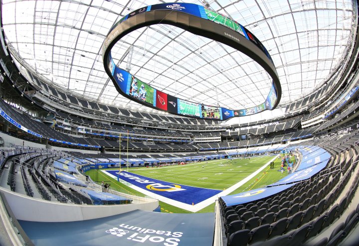 INGLEWOOD, CALIFORNIA - NOVEMBER 29: A general view before the game between the San Francisco 49ers and the Los Angeles Rams at SoFi Stadium on November 29, 2020 in Inglewood, California.   Joe Scarnici/Getty Images/AFP
== FOR NEWSPAPERS, INTERNET, TELCOS & TELEVISION USE ONLY ==