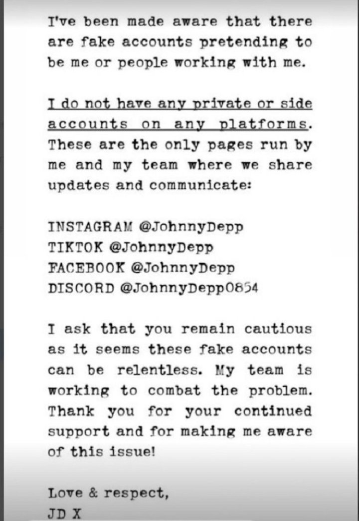 Depp message