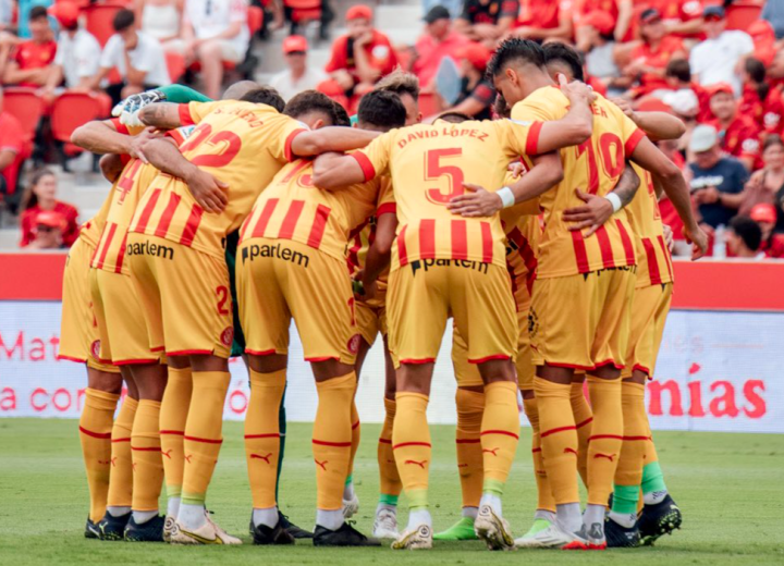 Jugadores del Girona durante el partido de LaLiga Santander contra el Mallorca.