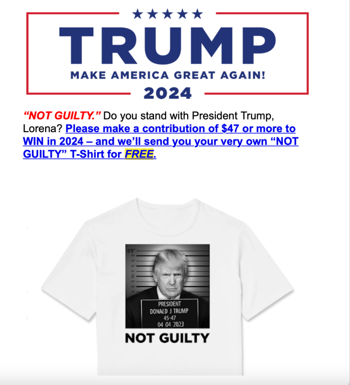 Captura de pantalla del correo enviado por la campaña de Trump