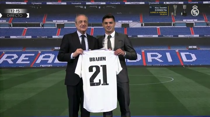 Florentino Pérez y Brahim, en la presentación del jugador.