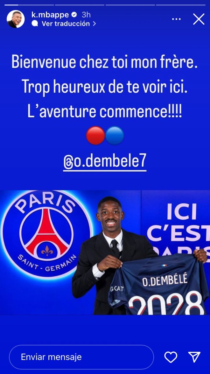 Mbappé da la bienvenida a Dembelé