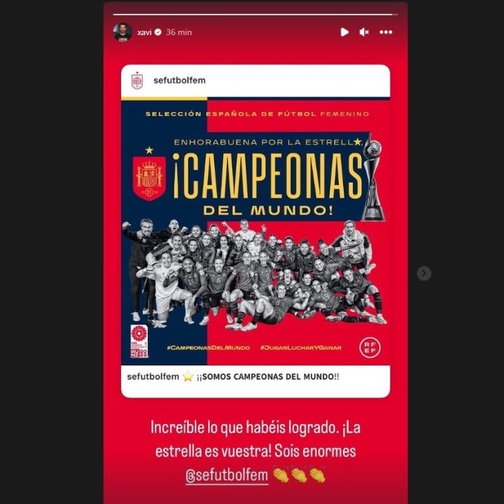 El mensaje del técnico del FC Barcelona, Xavi Hernández, felicitando a las jugadoras