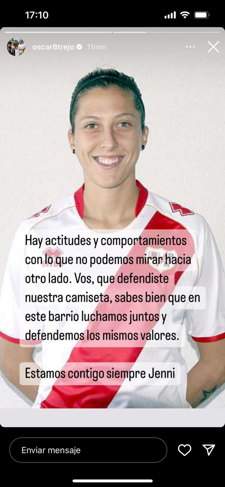 Oscar Trejo, jugador del Rayo, se pronuncia en apoyo a Jenni