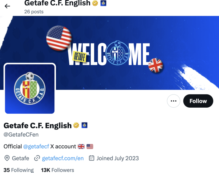 Getafe launch English Twitter (X) account