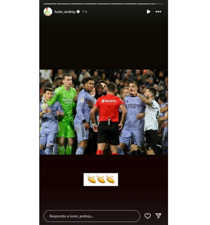 Lunin reacciona en Instagram tras el Valencia-Real Madrid