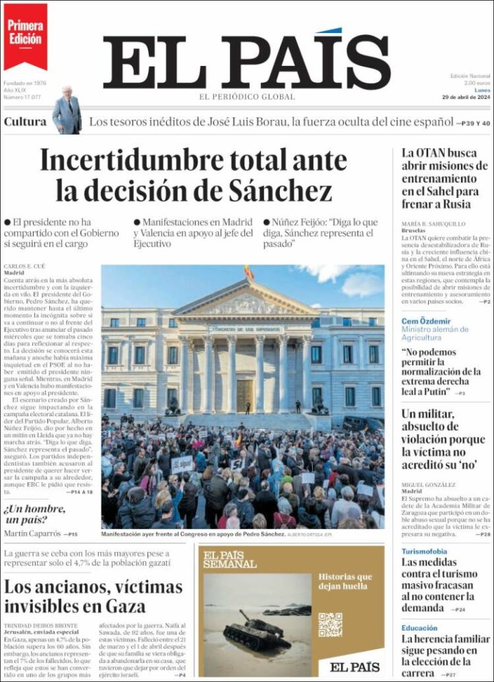 Las portadas de los periódicos reflejan la incertidumbre por la decisión de Sánchez