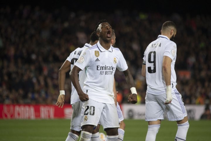 Vinicius after scoring against Barcelona