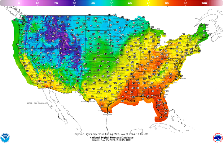 Temperatures across the US