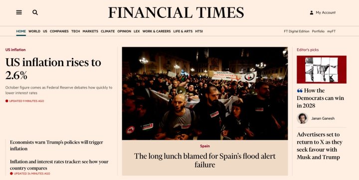 El 'Financial Times' lleva a portada la comida del presidente de la Generalitat Valenciana, Carlos Manzón