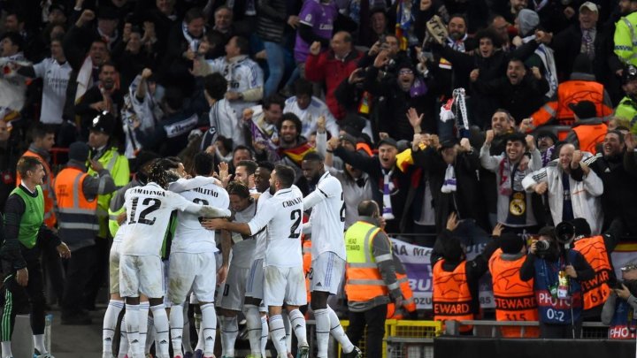 Vinicius celebra el 0-1 al Liverpool.