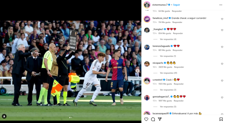 Nico Paz aplaude a V¨ªctor Mu?oz