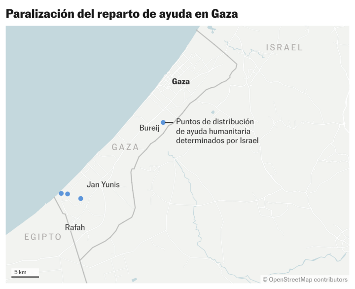 Puntos de reparto de ayuda en Gaza