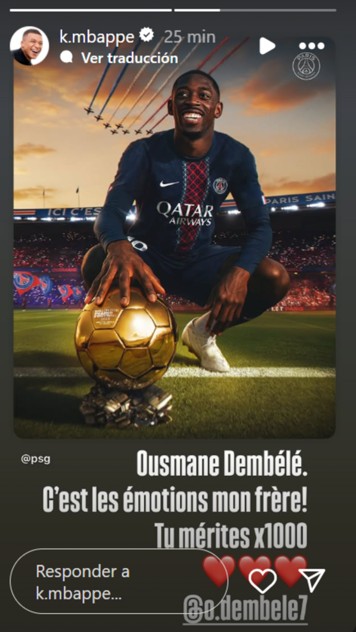 Felicitación de Mbappé a Dembélé