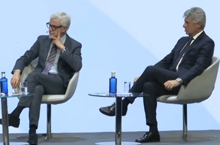 El presidente de la Fundación Hermes, Enrique Goñi, y el CEO de Cellnex, Marco Patuano
