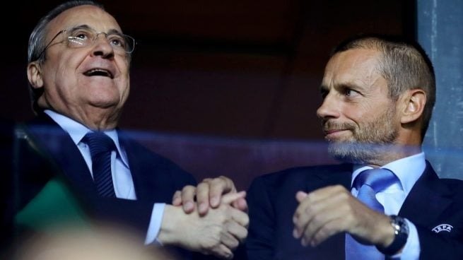 Florentino Pérez, presidente del Real Madrid, y Aleksander Ceferin, su homólogo en la UEFA.