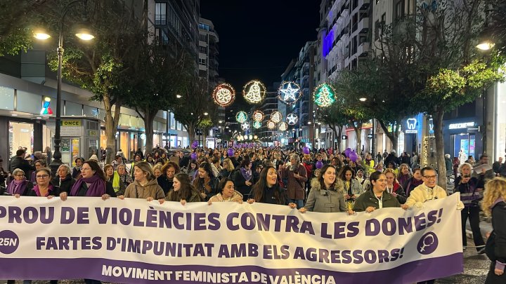 Cabecera de la manifestación por el 25N en Valencia.