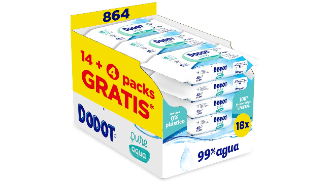 Toallitas Dodot Pure Aqua con un 44% de descuento (864 unidades)