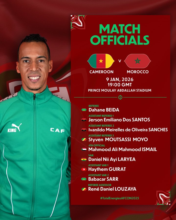 Arbitros Camerún vs Marruecos