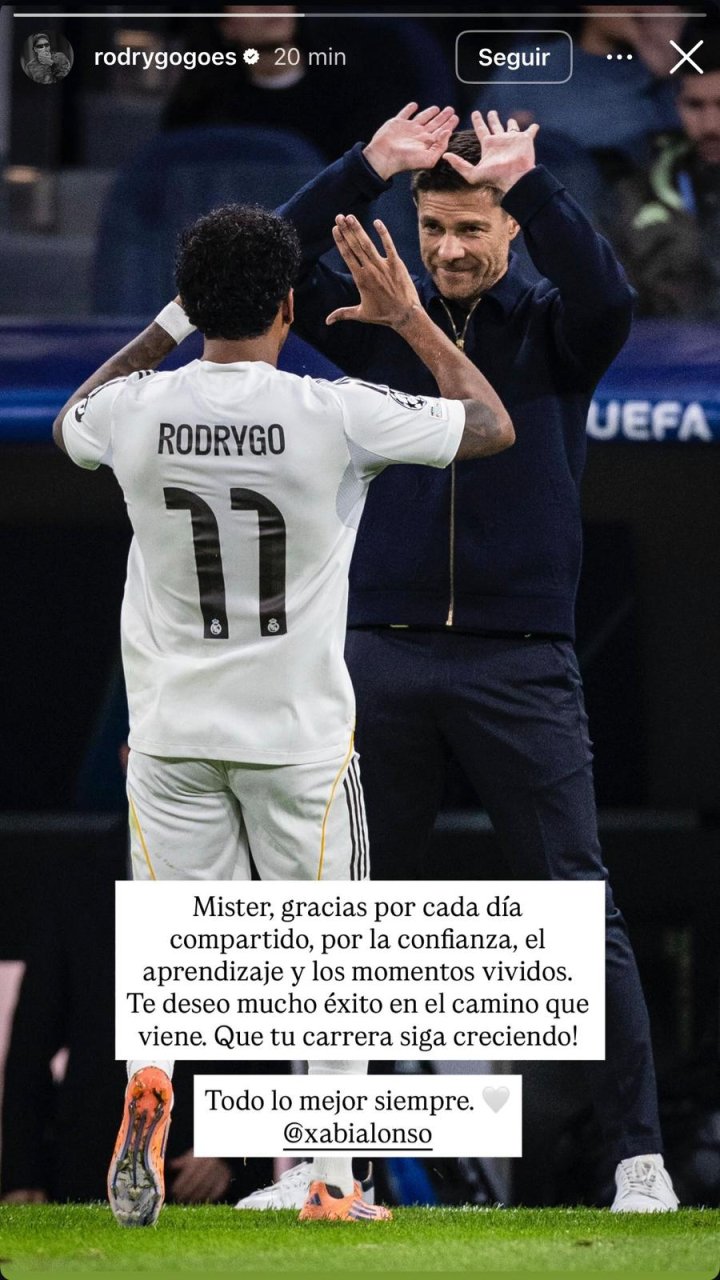 Rodrygo se despide de Xabi Alonso en RRSS