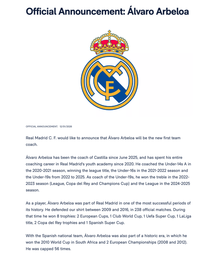 Real Madrid announcement Arbeloa
