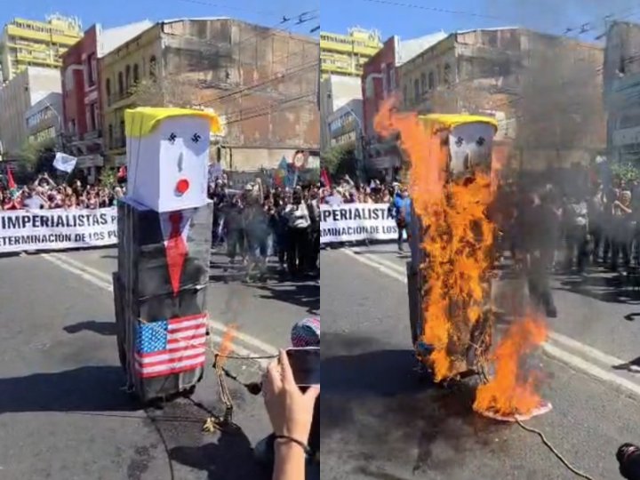 Cambio de mando 2026: Manifestantes queman figura de Donald Trump en inmediaciones de Congreso Nacional
