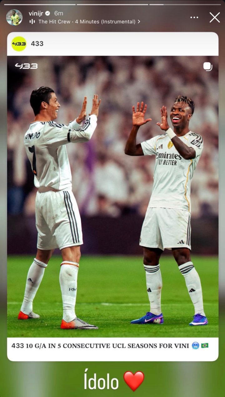 Vinicius, tras igualar a Cristiano