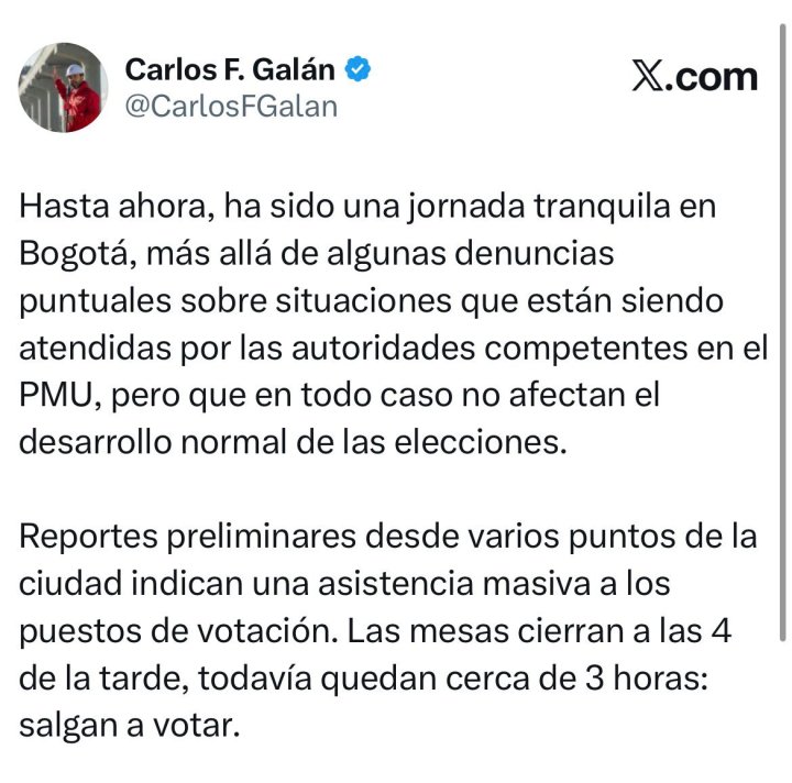 1:29 P.M. | Jornada electoral en Bogotá transcurre con normalidad, según Alcaldía