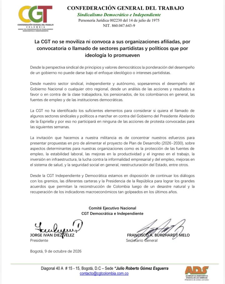 7:38 | Confederación General del Trabajo reiteró que hoy no se une a las marchas